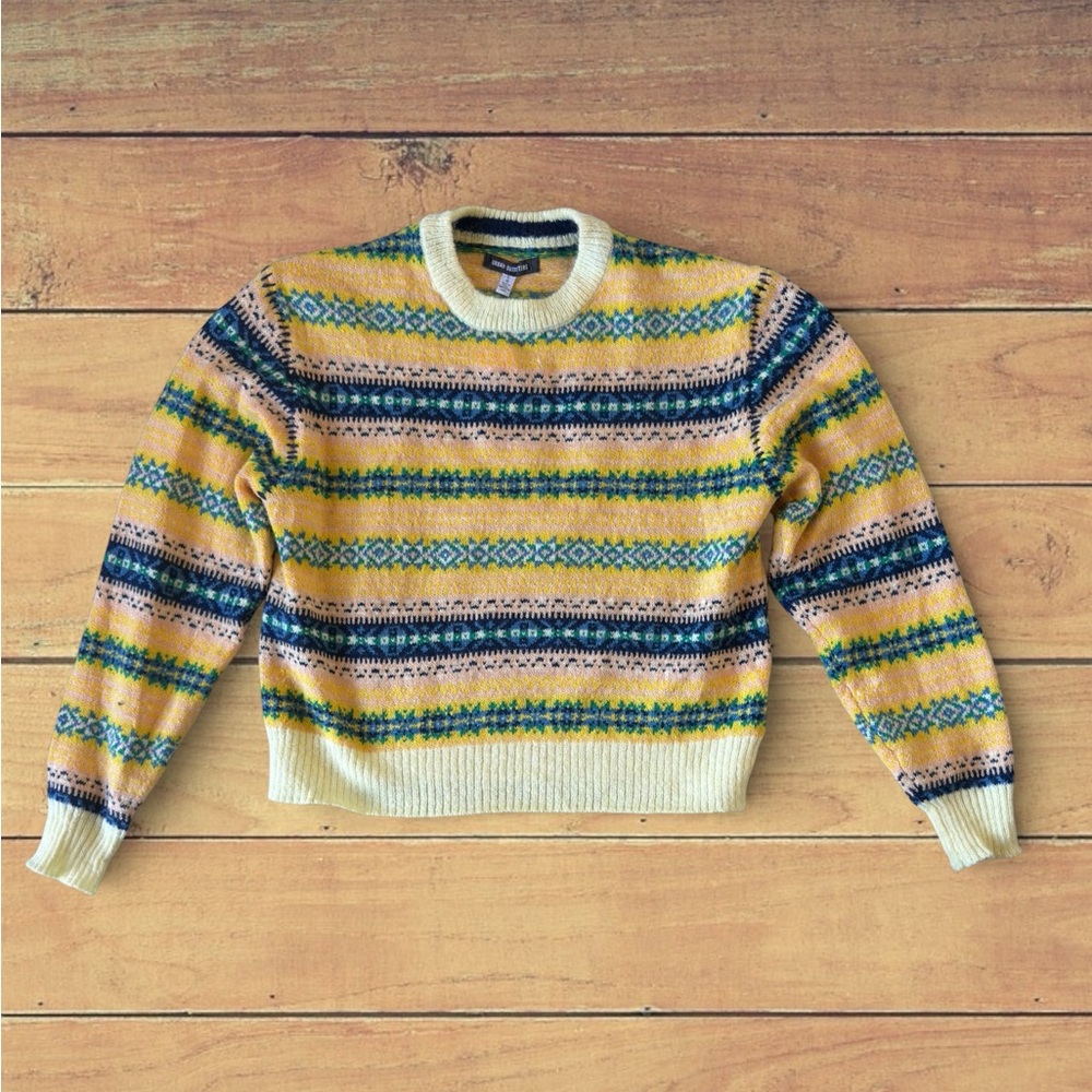 Urban Outfitters Yellow and Blue Patterned Crewneck Sweater